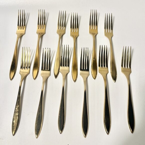 Dirigold Dirilyte Goldware REGAL Flatware Silverware 7.5 Dinner Forks Vintage 12 - Picture 1 of 6